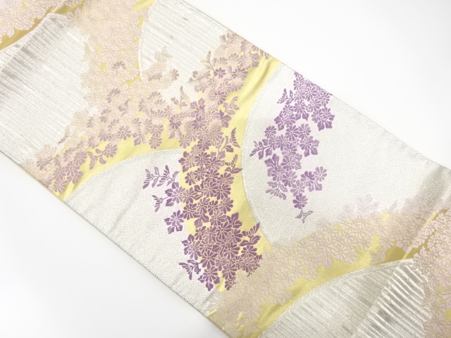 JAPANESE KIMONO / ANTIQUE FUKURO OBI / SILK / WOVEN KIKU & ABSTRACT SEIGAIHA